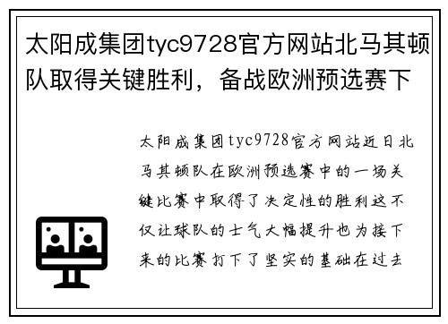 太阳成集团tyc9728官方网站北马其顿队取得关键胜利，备战欧洲预选赛下一轮